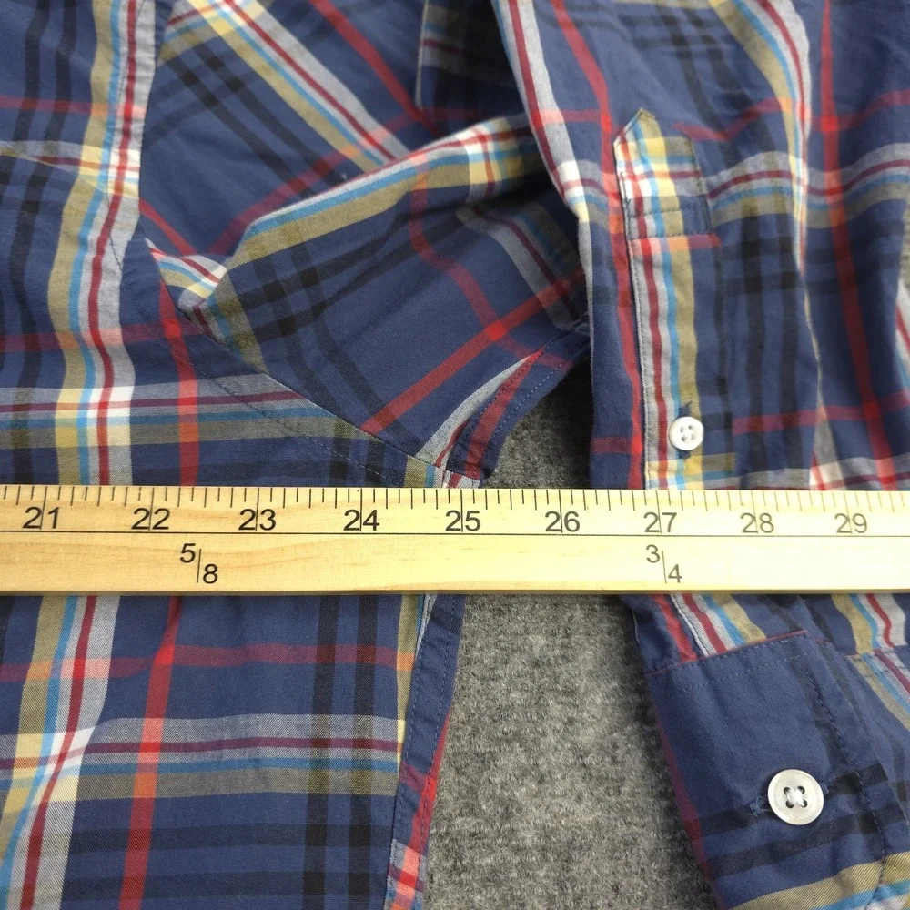 J Crew Flex Washed Shirt 2XL Slim Untucked Blue Plaid Long Sleeve‎ Button Down